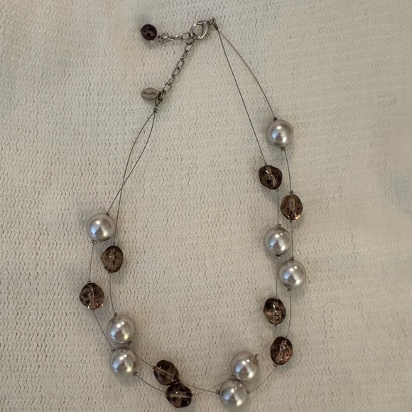 Elegant Silver and Brown Beaded Necklace - Picture 1 of 1